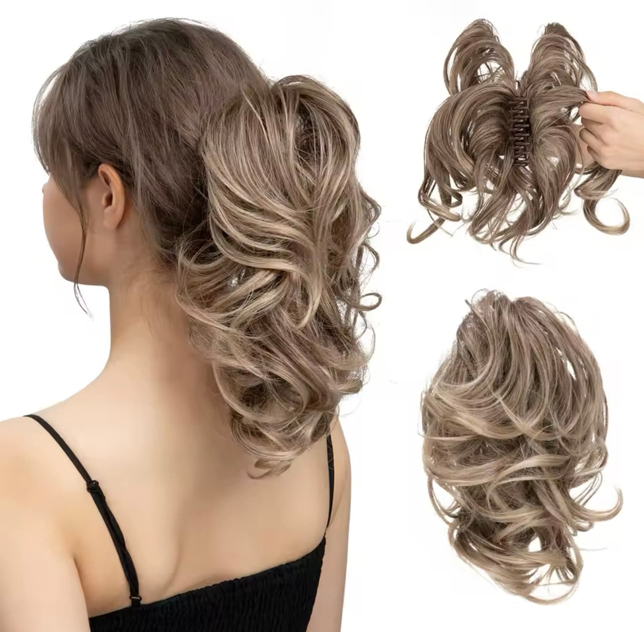 Cozi de Volum Ondulate Blond Natural Cenusiu