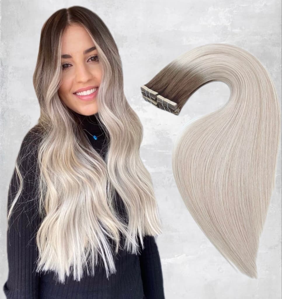 Extensii Tape In Balayage White Platinum Ombre #3/ #60A