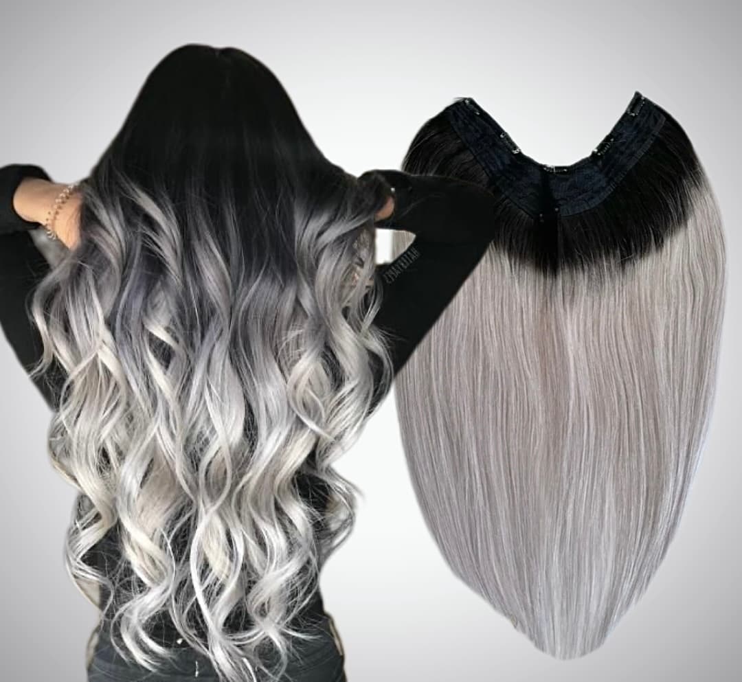 Trese de Par Natural V-Shape Deluxe Ombre #1B/Grey