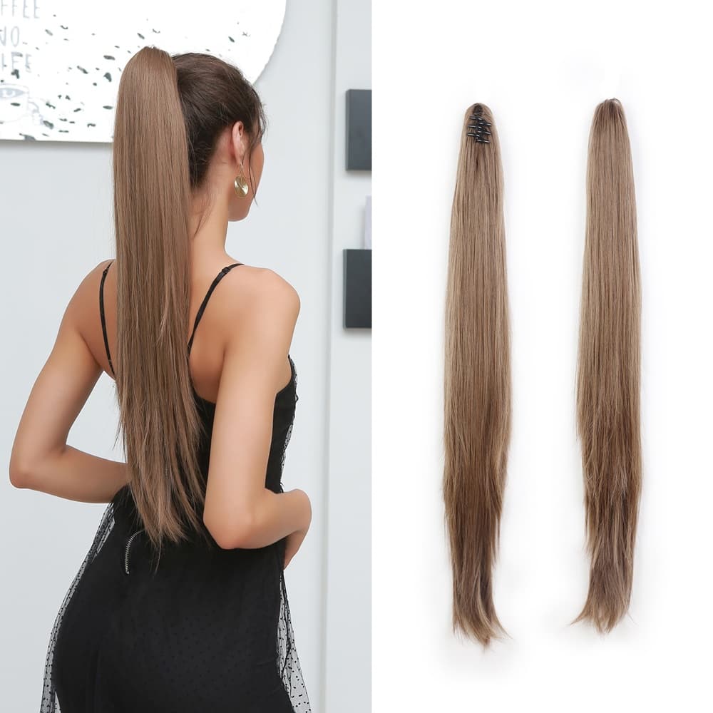 Coada de Par cu Cleste  Saten Natural, 70 cm