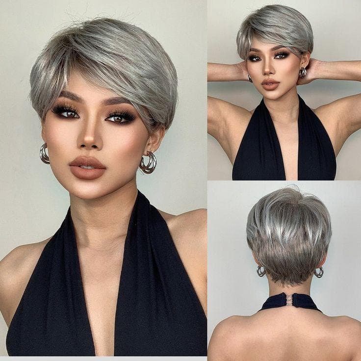 Peruca din par natural Short Grey
